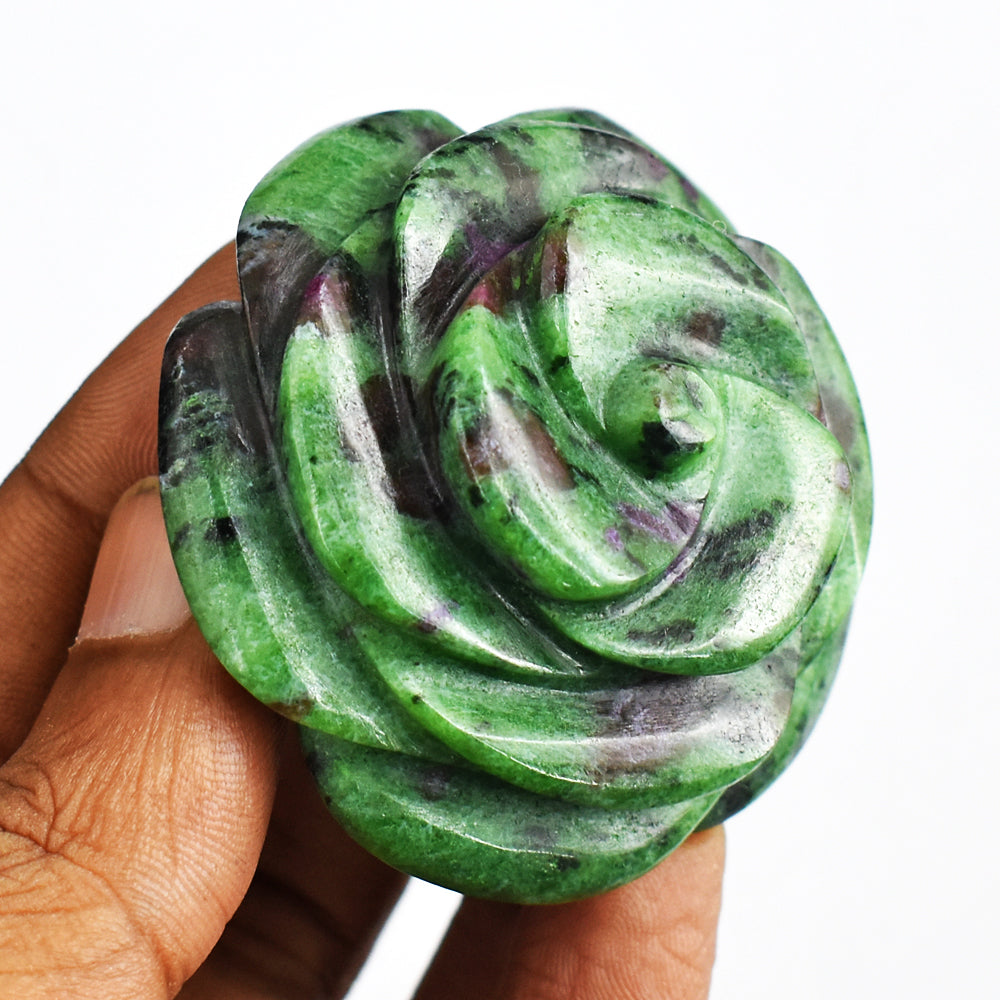 443.00 Carats  Exclusive Ruby Zoisite Hand  Carved  Genuine Carving Rose Flower Gemstone