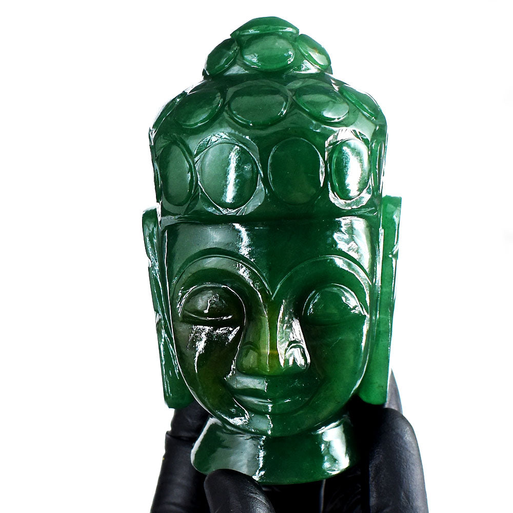 Stunning 1720.00 Cts Genuine Green Jade Hand Carved Gemstone Crystal Buddha Head Carving