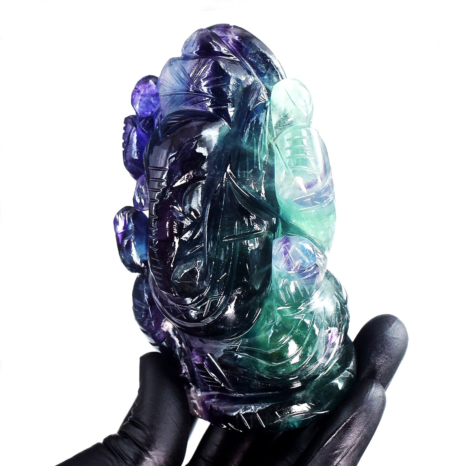 Extraordinary 2415.00 Cts Genuine Hand Carved Purple Fluorite Crystal Premium Lord Ganesha