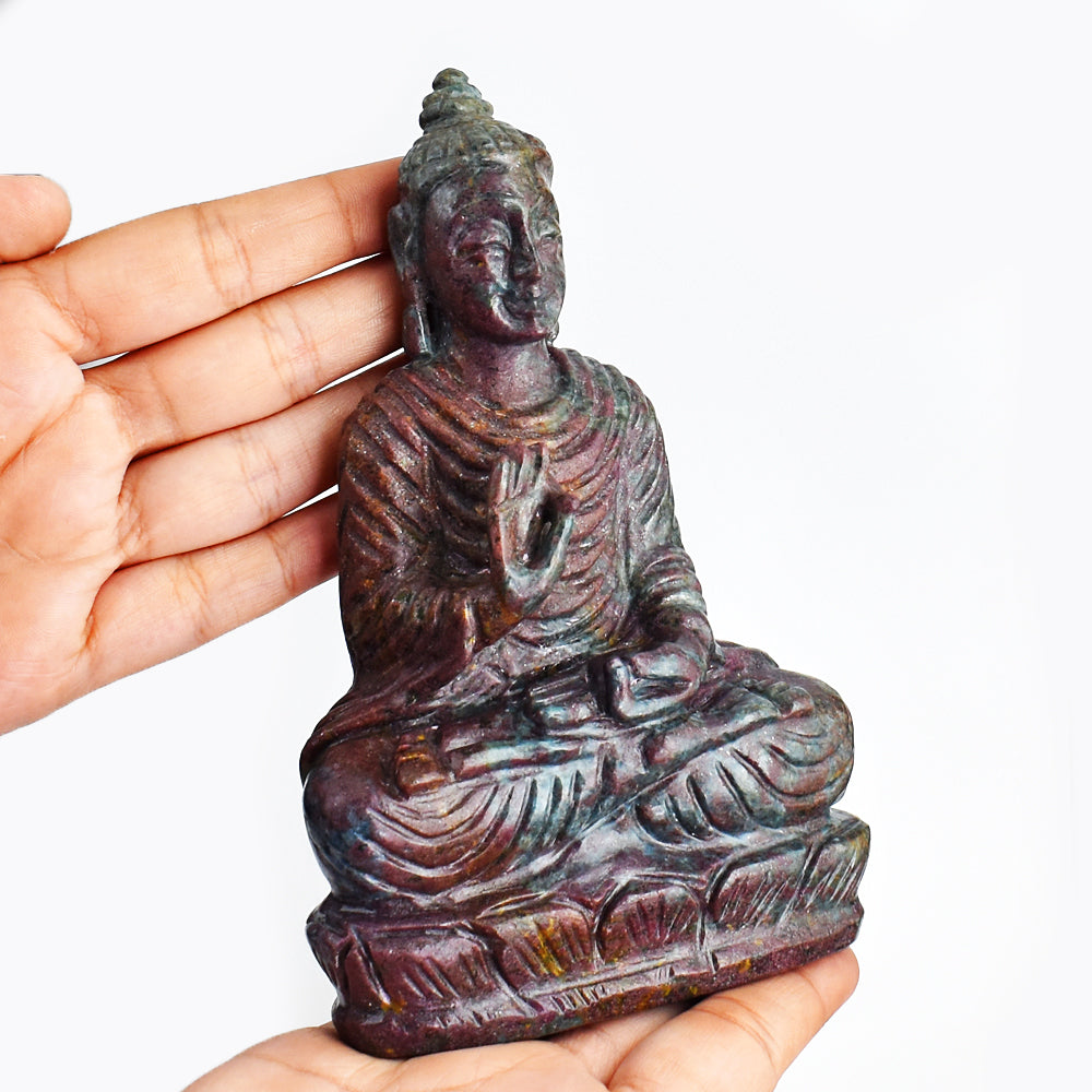 Stunning 5062.00 Cts Genuine Ruby In Kyanite Hand Carved Crystal Gemstone Buddha Idol Carving