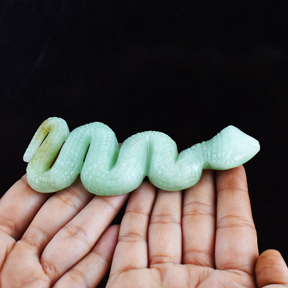 Beautiful 406.00 Carats Genuine Green Aventurine Hand Carved Crystal Gemstone Carving Snake