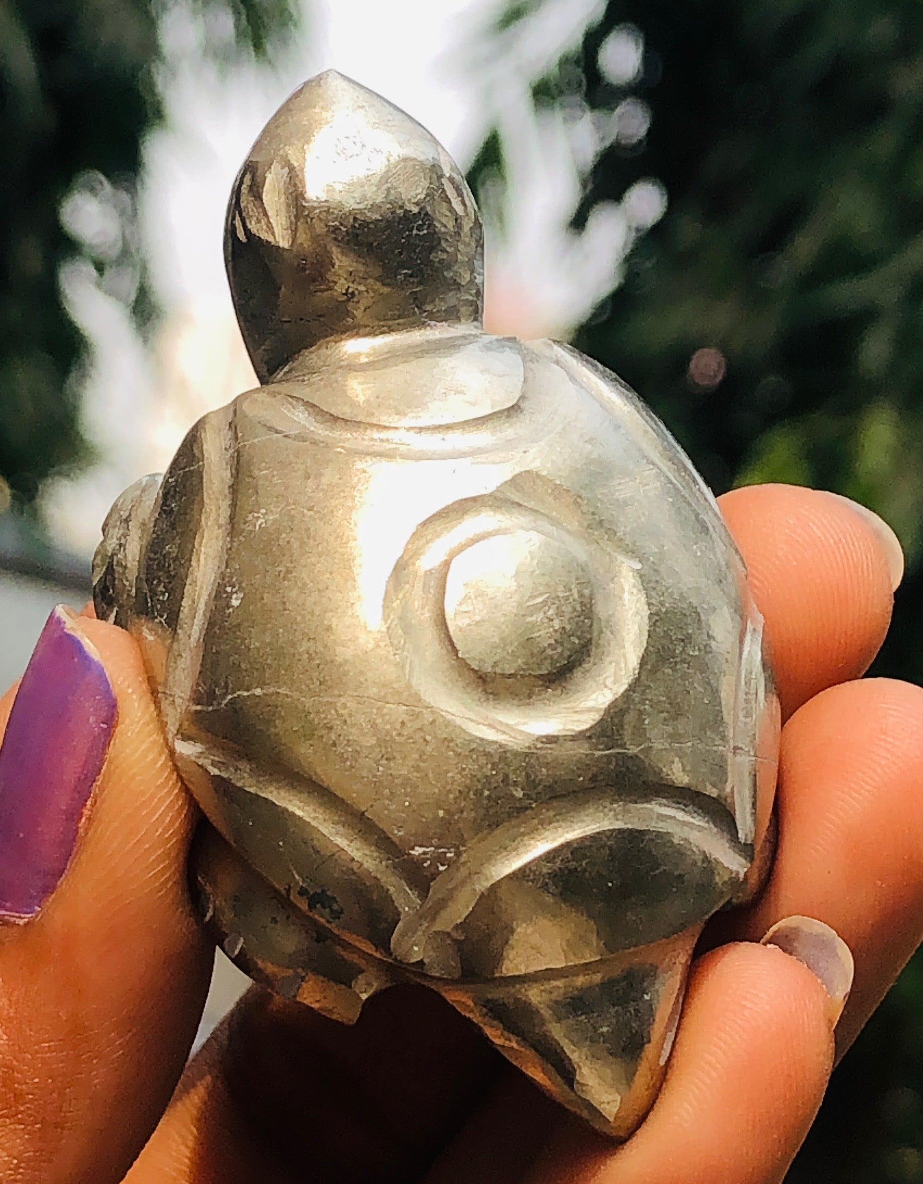 Gorgeous 372.00 Cts Genuine Pyrite Hand Carved Crystal Premium Turtle Gemstone