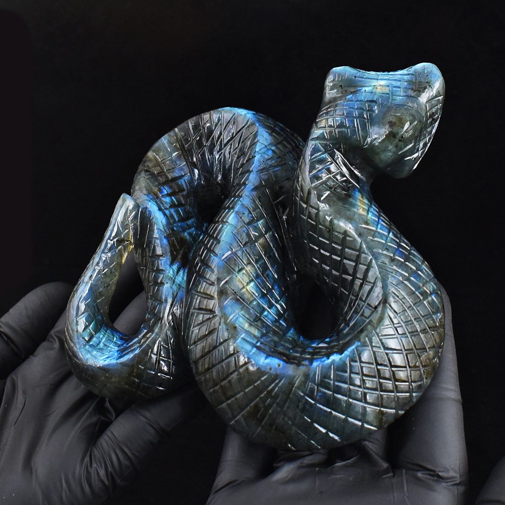 Gorgeous 2540.00 Cts Genuine Blue Flash Labradorite Hand Carved Snake Gemstone Carving