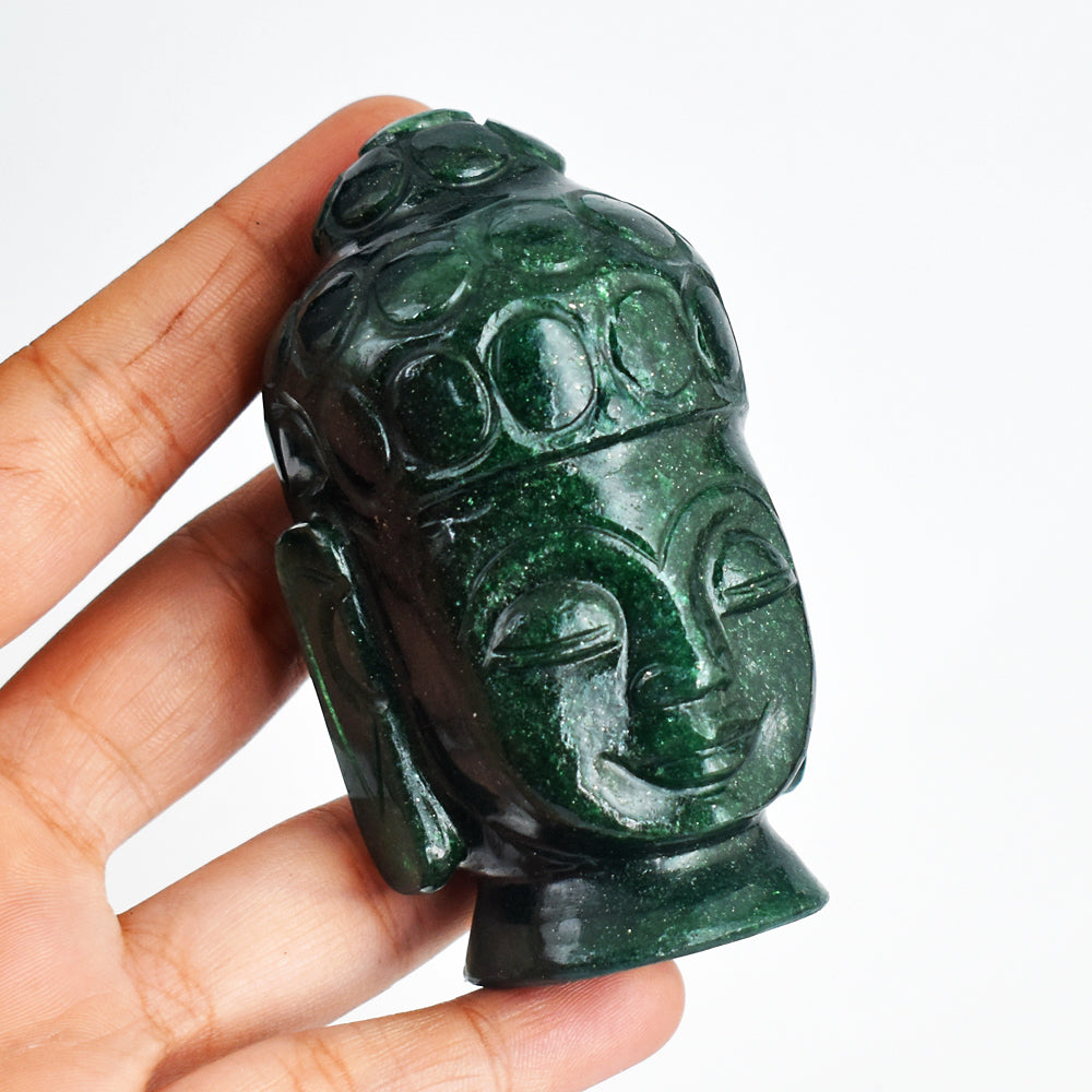 Craftsmen 1139.00 Cts Genuine Green Jade Hand Carved Crystal Gemstone  Carving Buddha Head