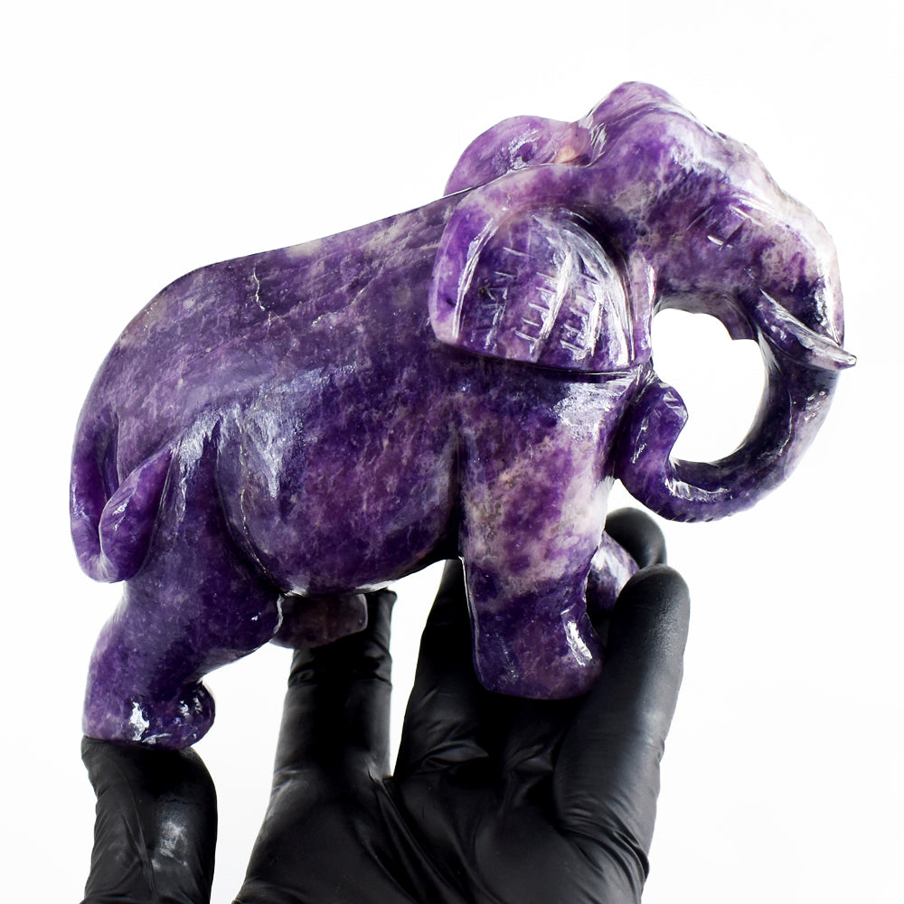 Gorgeous 3179.00 Cts Genuine Lepidolite Hand Carved Gemstone Crystal Elephant Carving