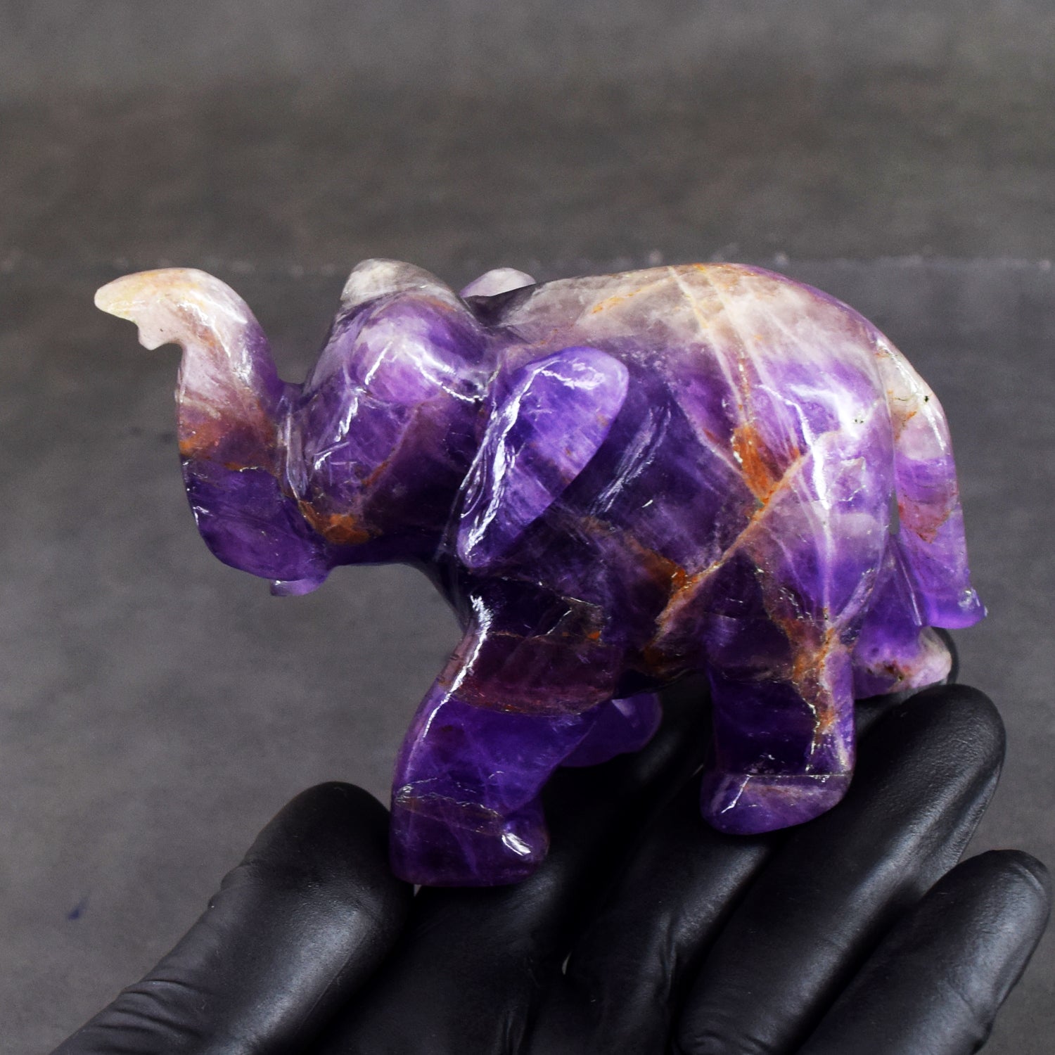 Beautiful 1353.00 Cts Genuine Amethyst Crystal Carved Premium Elephant