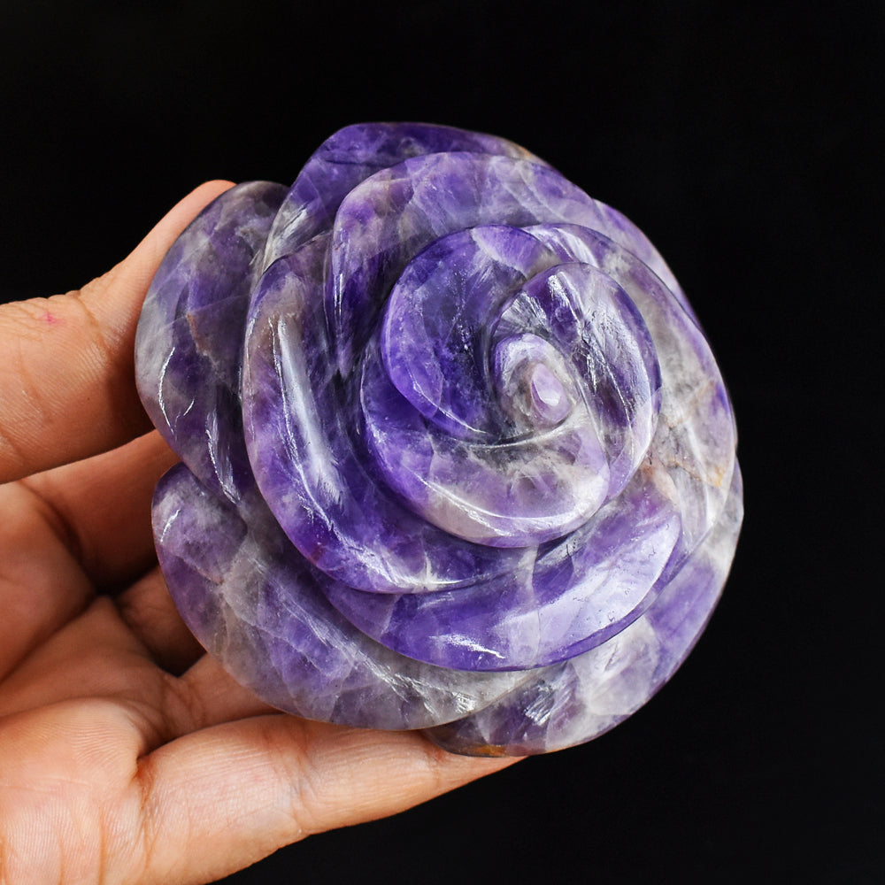 Beautiful  1300.00 Carats  Genuine  Amethyst  Hand  Carved  Crystal Rose  Flower  Gemstone Carving