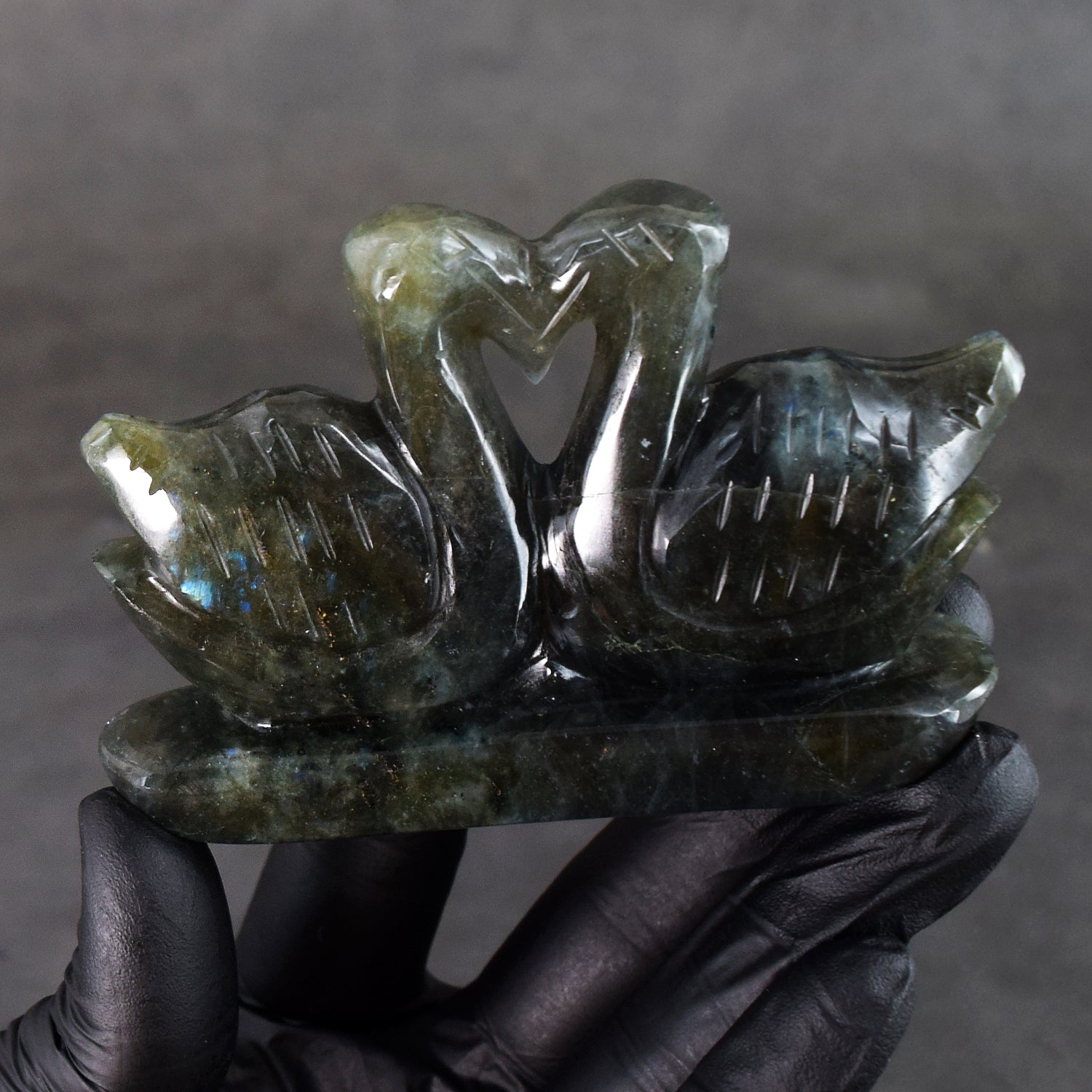 Stunning 788.00 Cts Genuine Blue Flash Labradorite Hand Carved Premium Love Swan Pair