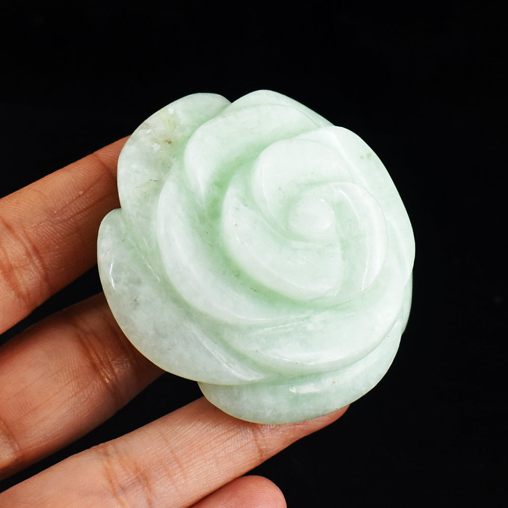 Natural  510.00  Carats   Genuine  Amazonite   Hand   Carved  Crystal  Rose  Flower   Carving   Gemstone