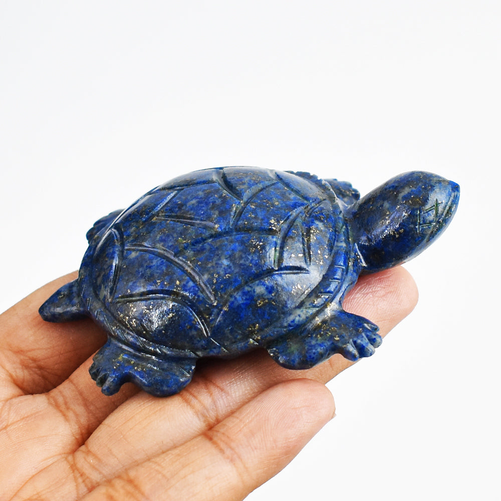Exclusive 300.00 Carats  Genuine Lapis Lazuli Hand Carved Crystal Gemstone Turtle Carving