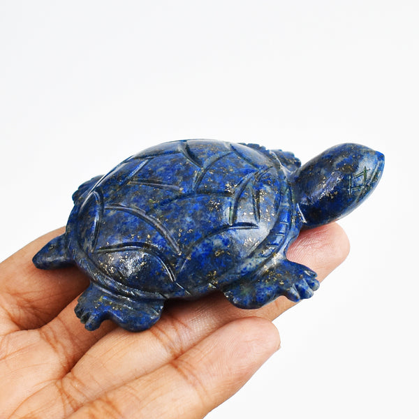 Exclusive 300.00 Carats  Genuine Lapis Lazuli Hand Carved Crystal Gemstone Turtle Carving