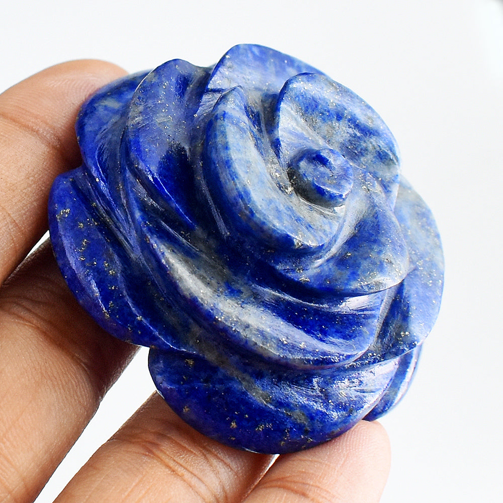 Awesome  282.00 Carats Genuine  Blue  Lapis  Lazuli  Hand  Carved  Crystal Rose  Gemstone  Carving