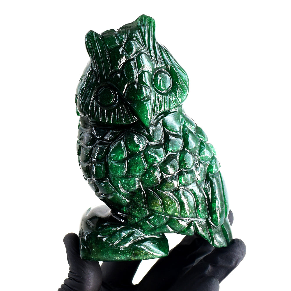 Beautiful 2615.00 Cts Genuine Green Jade Hand Carved Crystal Gemstone Owl Carving