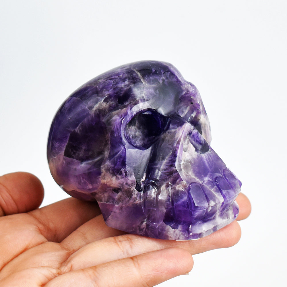 Exclusive  1632.00 Carats  Genuine Chevron  Amethyst  Hand  Carved  Crystal  Gemstone  Skull Carving