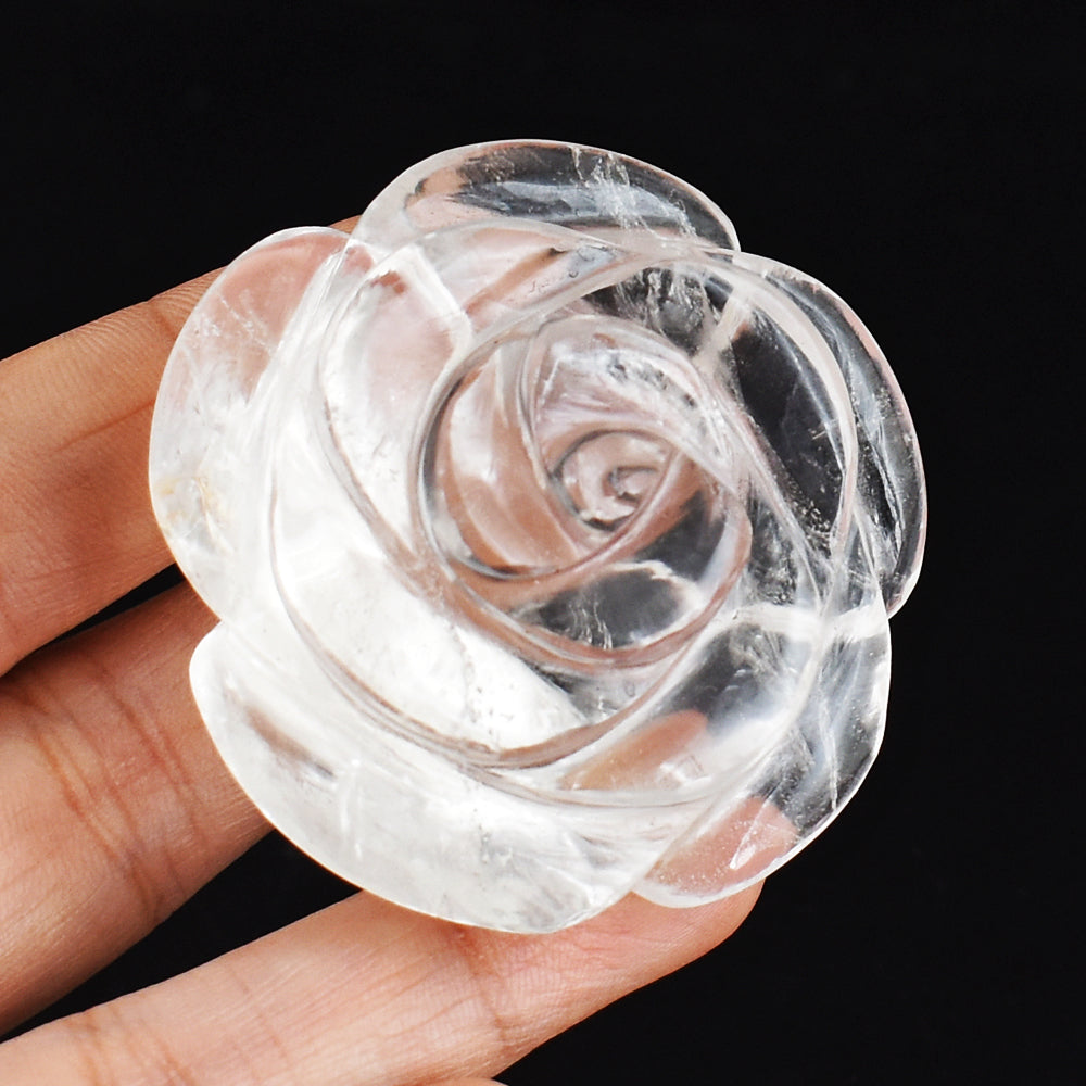 Artisian 335.00 Carats Genuine  White  Quartz Hand Carved Crystal Rose Flower Carving Gemstone