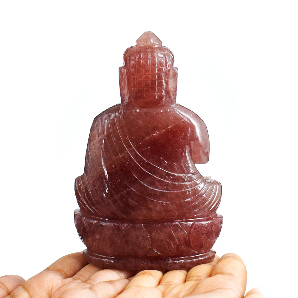 Artisian 3011.00 Cts Genuine Strawberry Quartz Hand Carved Crystal Gemstone Carving Lord Buddha