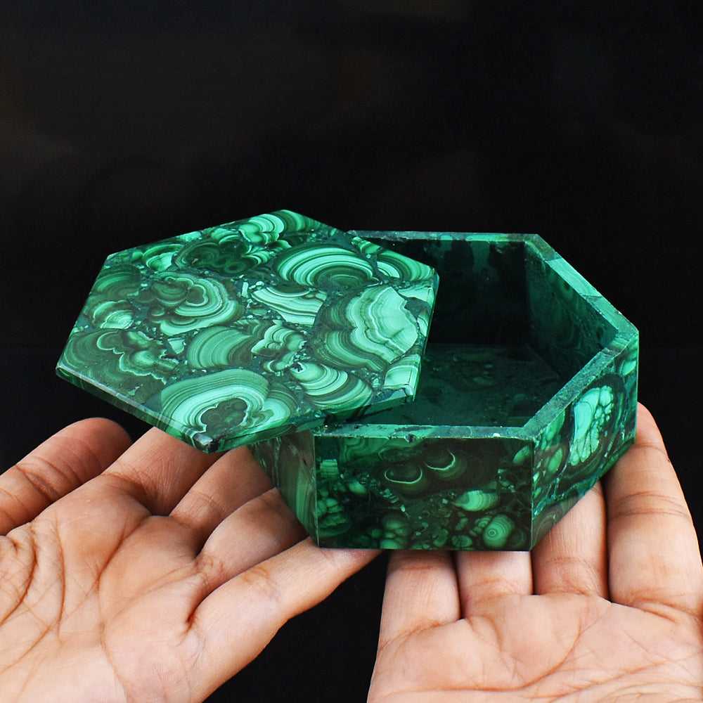 Awesome 1227.00  Cts Genuine  Malachite  Hand Carved  Crystal Gemstone Carving Box