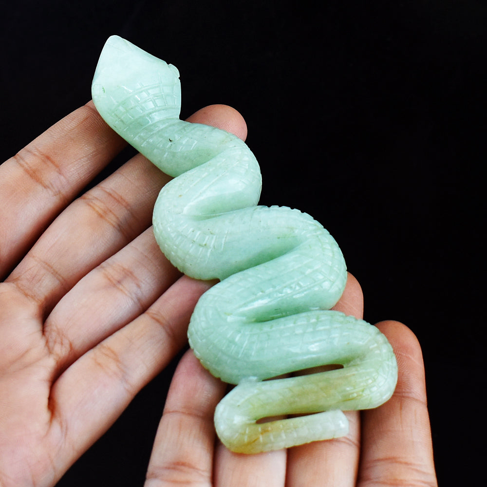 Beautiful 406.00 Carats Genuine Green Aventurine Hand Carved Crystal Gemstone Carving Snake