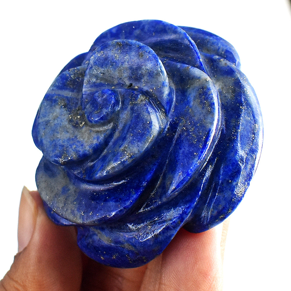 Awesome  282.00 Carats Genuine  Blue  Lapis  Lazuli  Hand  Carved  Crystal Rose  Gemstone  Carving