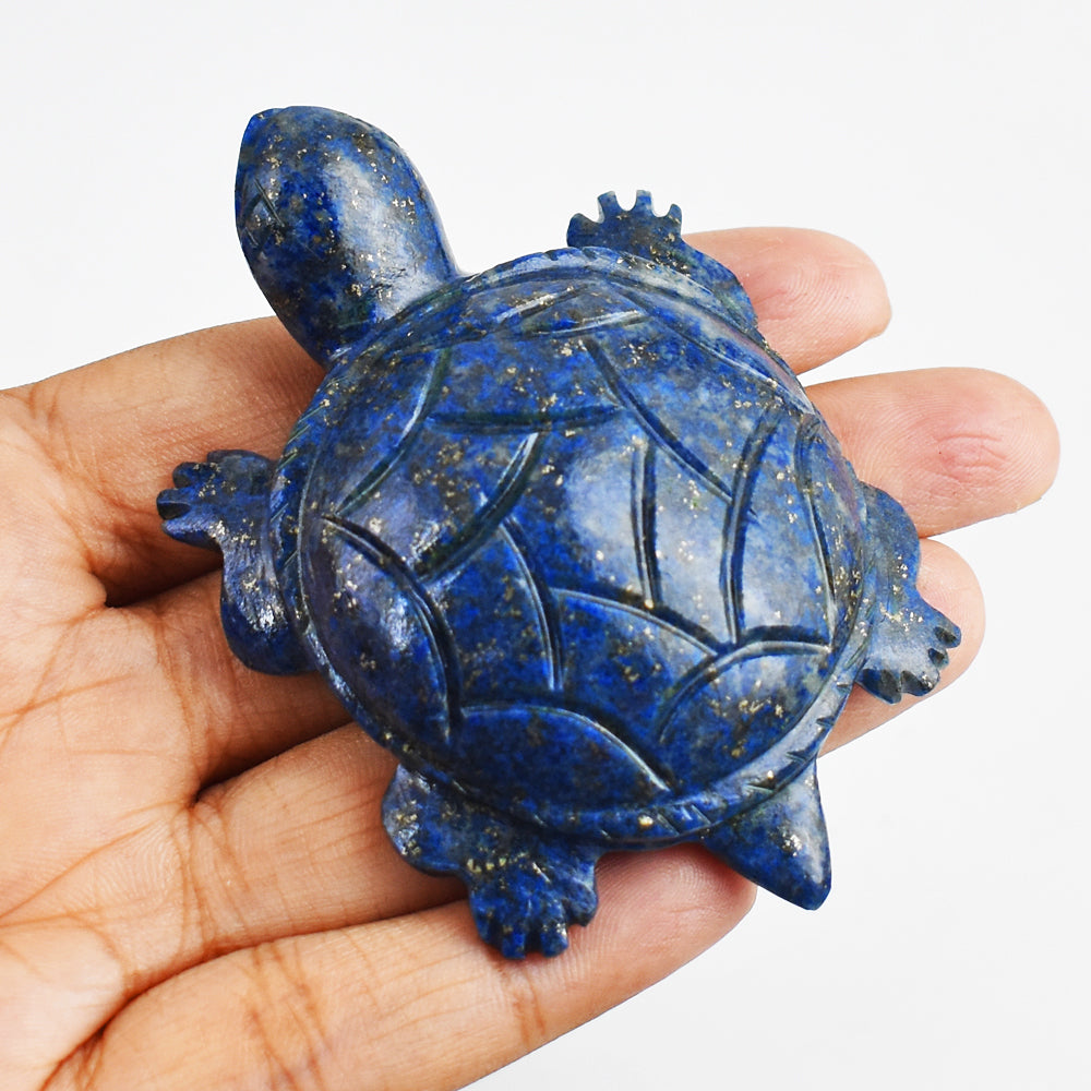 Exclusive 300.00 Carats  Genuine Lapis Lazuli Hand Carved Crystal Gemstone Turtle Carving