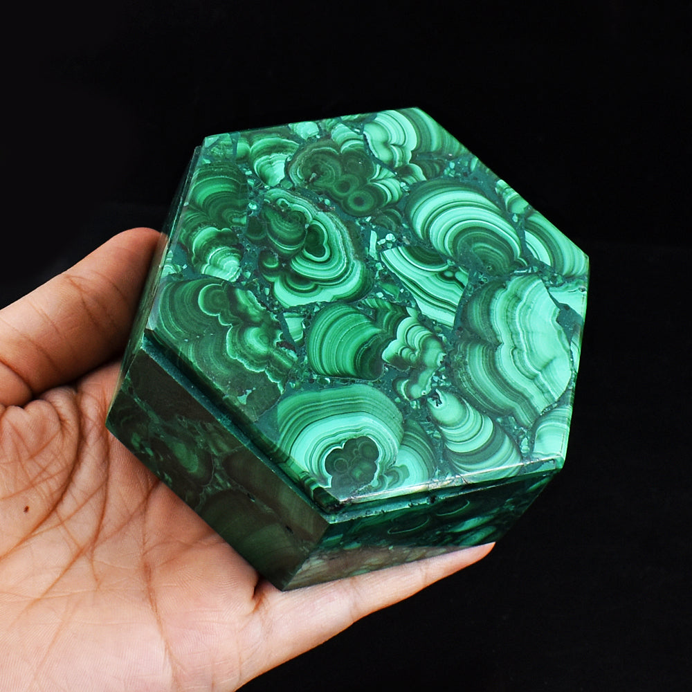 Awesome 1227.00  Cts Genuine  Malachite  Hand Carved  Crystal Gemstone Carving Box