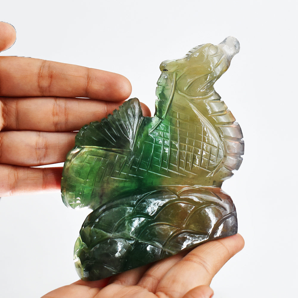 Awesome 2617.00 Cts Genuine Multicolor Fluorite  Hand Carved Crystal Gemstone Seahorse Carving