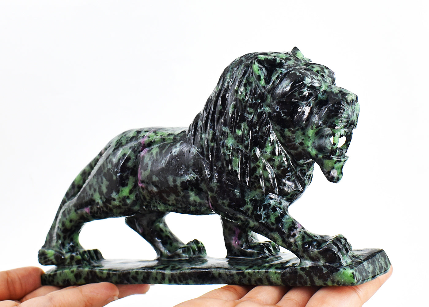 Artisian  6040.00 Carats  Genuine Ruby Zoisite Hand Carved  Crystal Gemstone Carving Lion