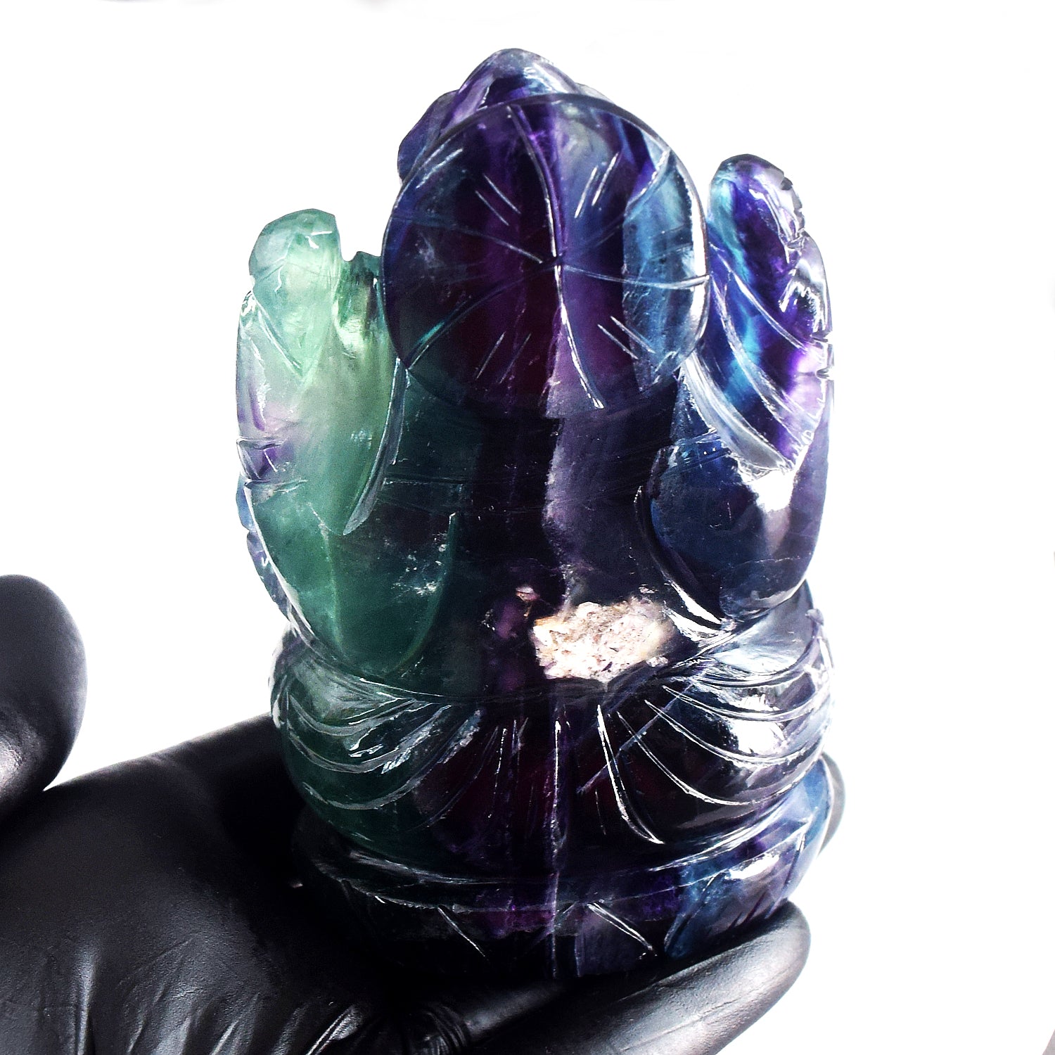 Extraordinary 2415.00 Cts Genuine Hand Carved Purple Fluorite Crystal Premium Lord Ganesha