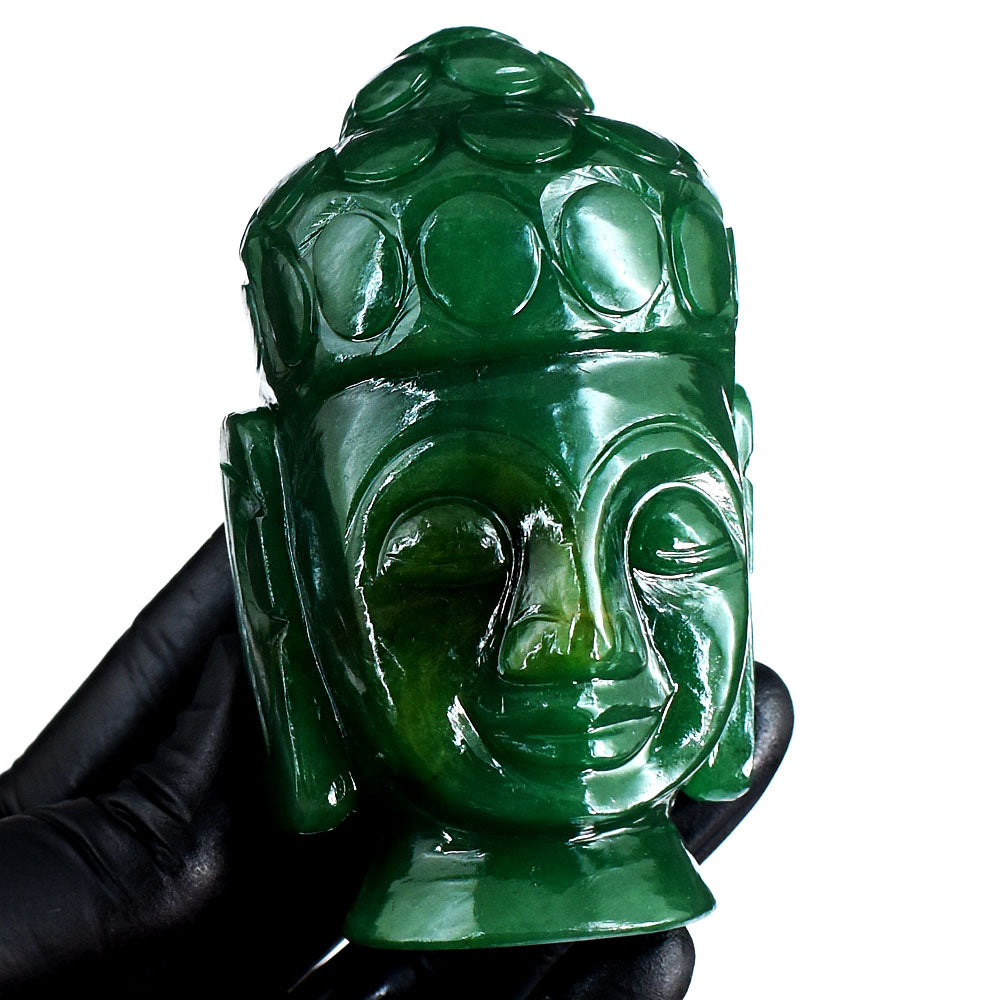 Stunning 1720.00 Cts Genuine Green Jade Hand Carved Gemstone Crystal Buddha Head Carving