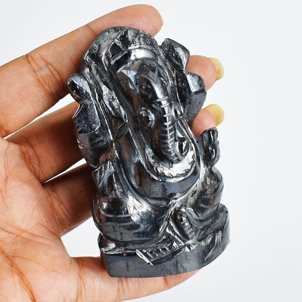 Artisian 1195.00 Cts Genuine Hematite Hand Carved Crystal Gemstone Carving Lord Ganesha