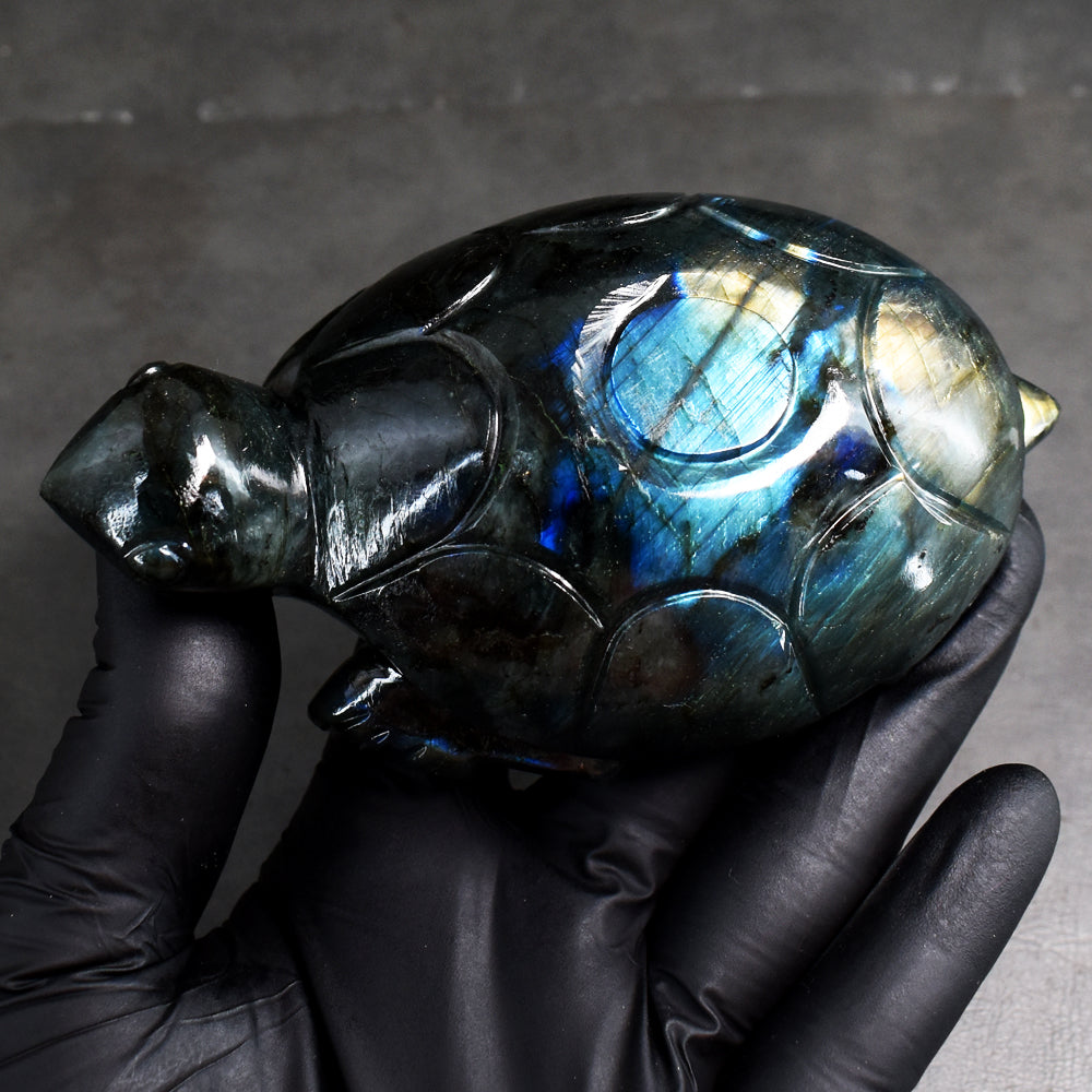 Amazing 1512.00 Carats Genuine Labradorite Hand  Carved Crystal Gemstone Turtle Carving