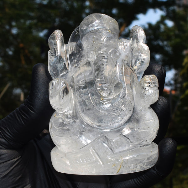 Amazing 1909.00 Cts Genuine White Quartz Hand Carved Premium Lord Ganesha Crystal