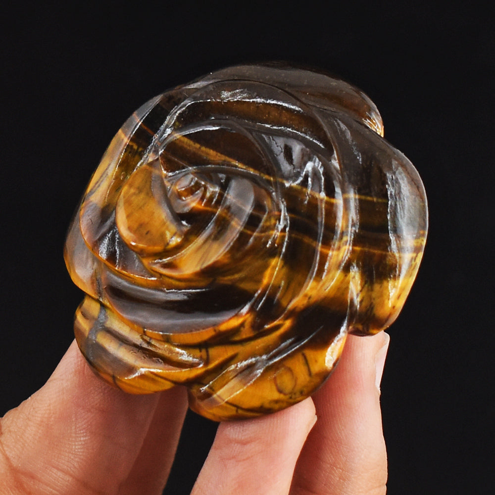 Exclusive 353.00  Carats  Genuine  Golden Tiger Eye  Hand Carved  Rose  Flower  Gemstone  Carving
