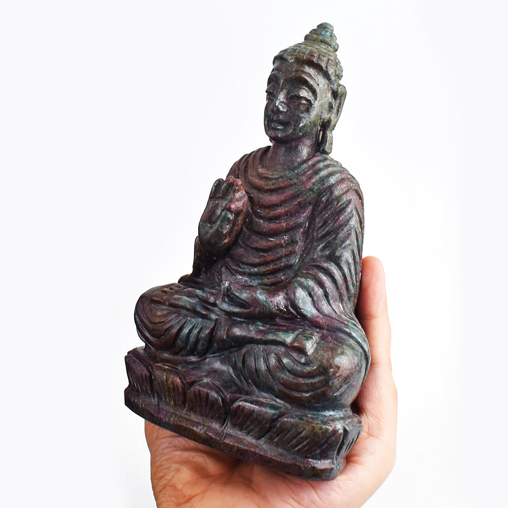 Stunning 5062.00 Cts Genuine Ruby In Kyanite Hand Carved Crystal Gemstone Buddha Idol Carving
