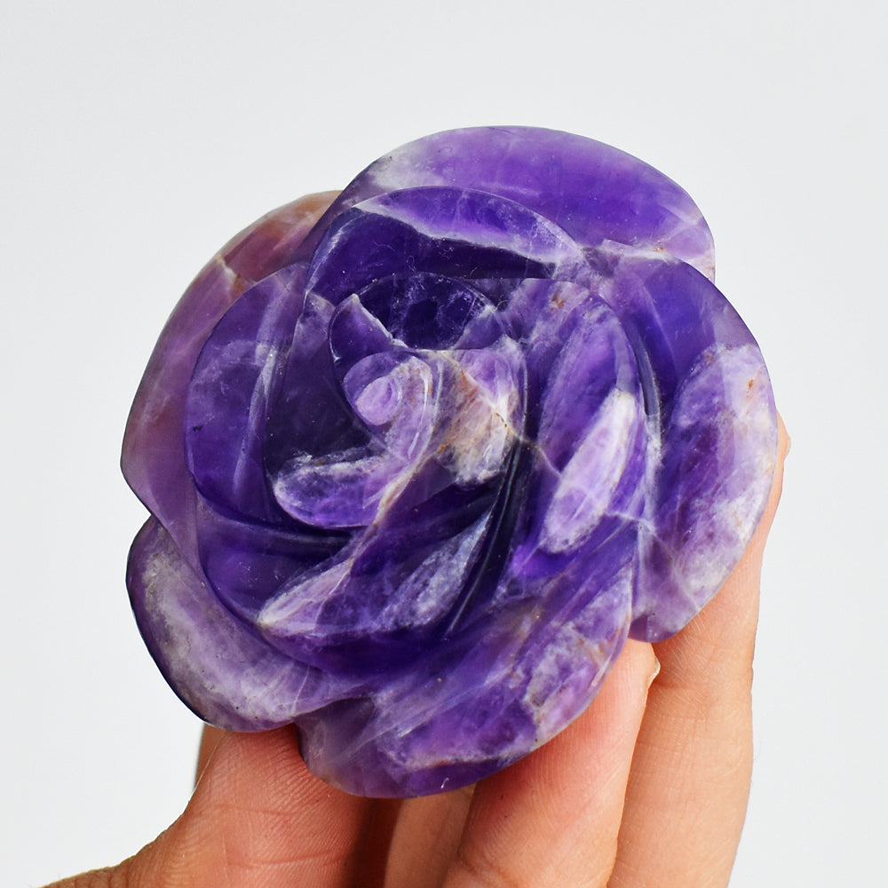 Beautiful  340.00 Carats  Genuine  Amethyst  Hand  Carved  Rose  Flower   Gemstone  Carving