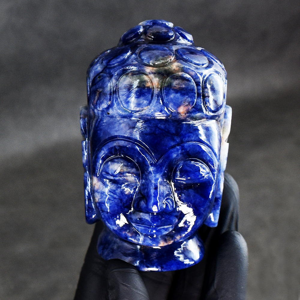 Amazing 1615.00 Cts Genuine Sodalite Hand Carved Gemstone Buddha Head Crystal Carving
