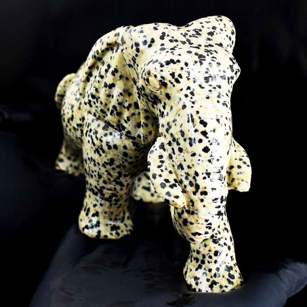 Premium 4621.00 Cts Genuine Dalmation Jasper Hand Carved Gemstone Elephant Crystal Carving