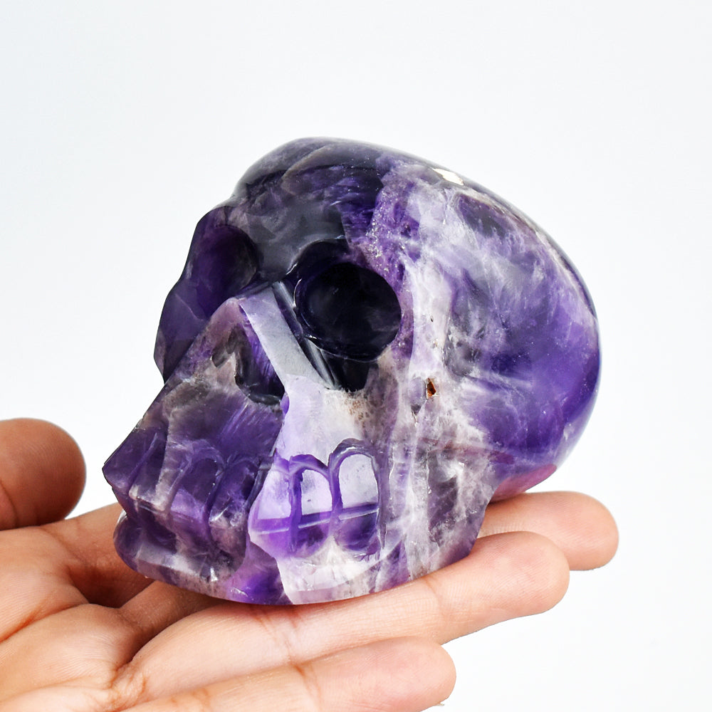 Exclusive  1632.00 Carats  Genuine Chevron  Amethyst  Hand  Carved  Crystal  Gemstone  Skull Carving