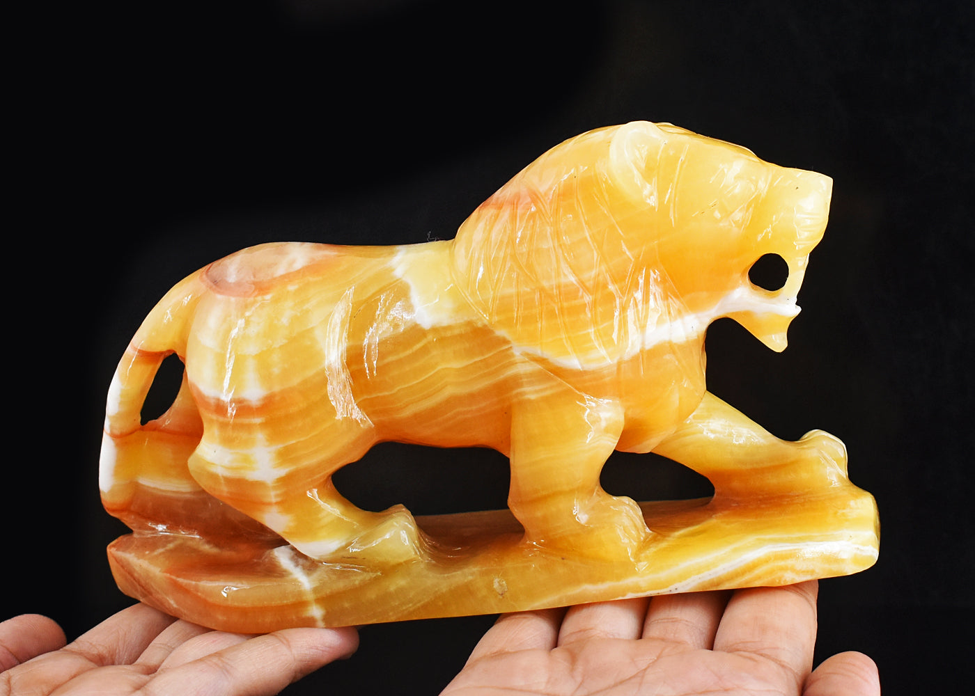 Gorgeous 5506.00 Cts Genuine Yellow Rhodochrosite Hand Carved Crystal Gemstone Carving Lion