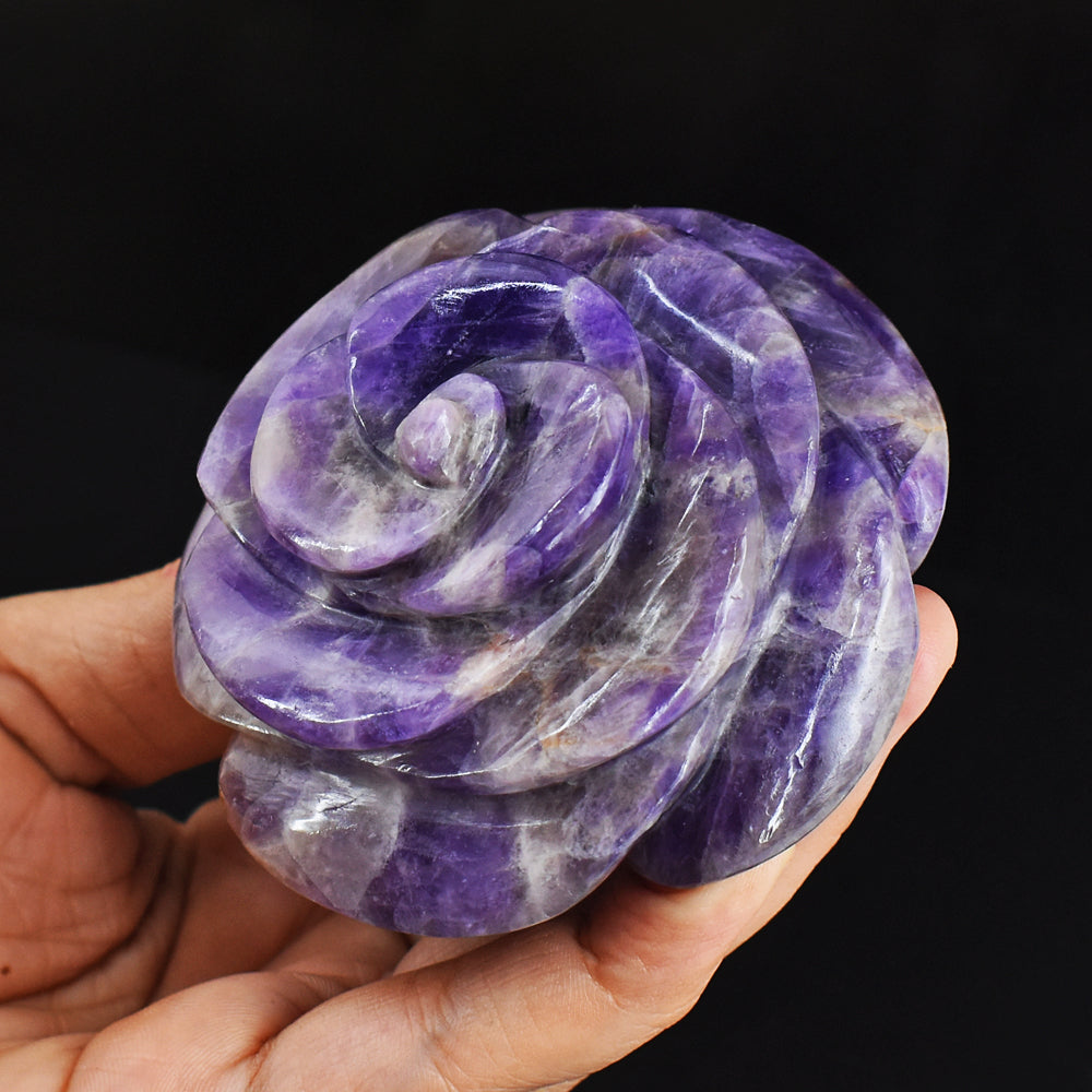 Beautiful  1300.00 Carats  Genuine  Amethyst  Hand  Carved  Crystal Rose  Flower  Gemstone Carving