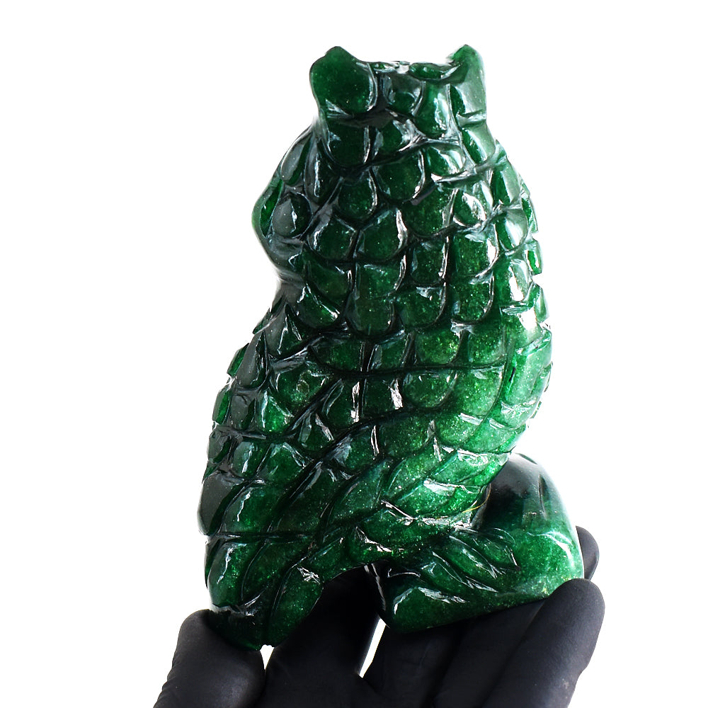 Beautiful 2615.00 Cts Genuine Green Jade Hand Carved Crystal Gemstone Owl Carving