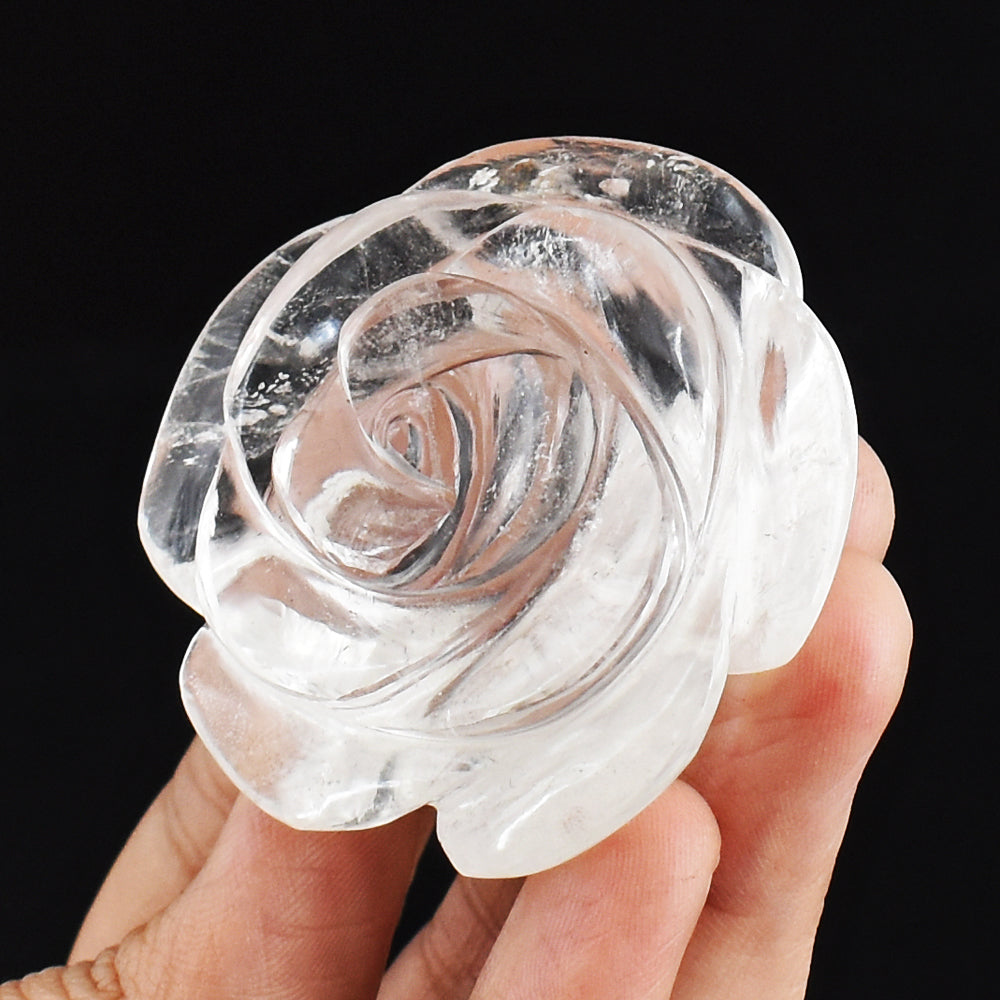 Artisian 335.00 Carats Genuine  White  Quartz Hand Carved Crystal Rose Flower Carving Gemstone