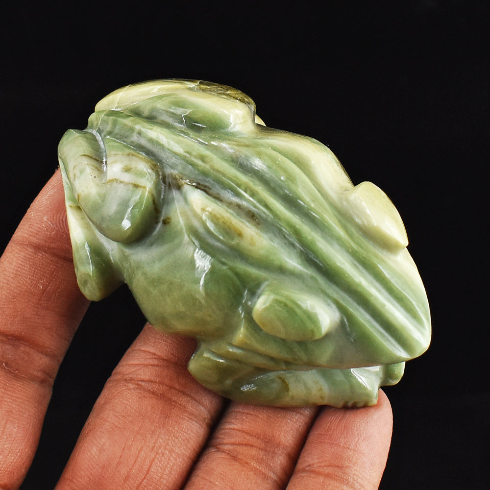 Beautiful 556.00 Carats Genuine Serpentine Hand Carved  Crystal Gemstone Carving Frog