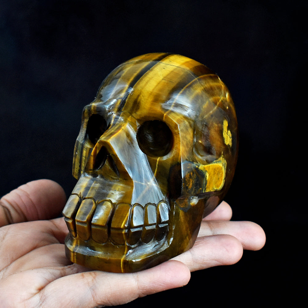 Amazing 2185.00 Carats Genuine Golden Tiger Eye Hand Carved Crystal Gemstone Carving Skull