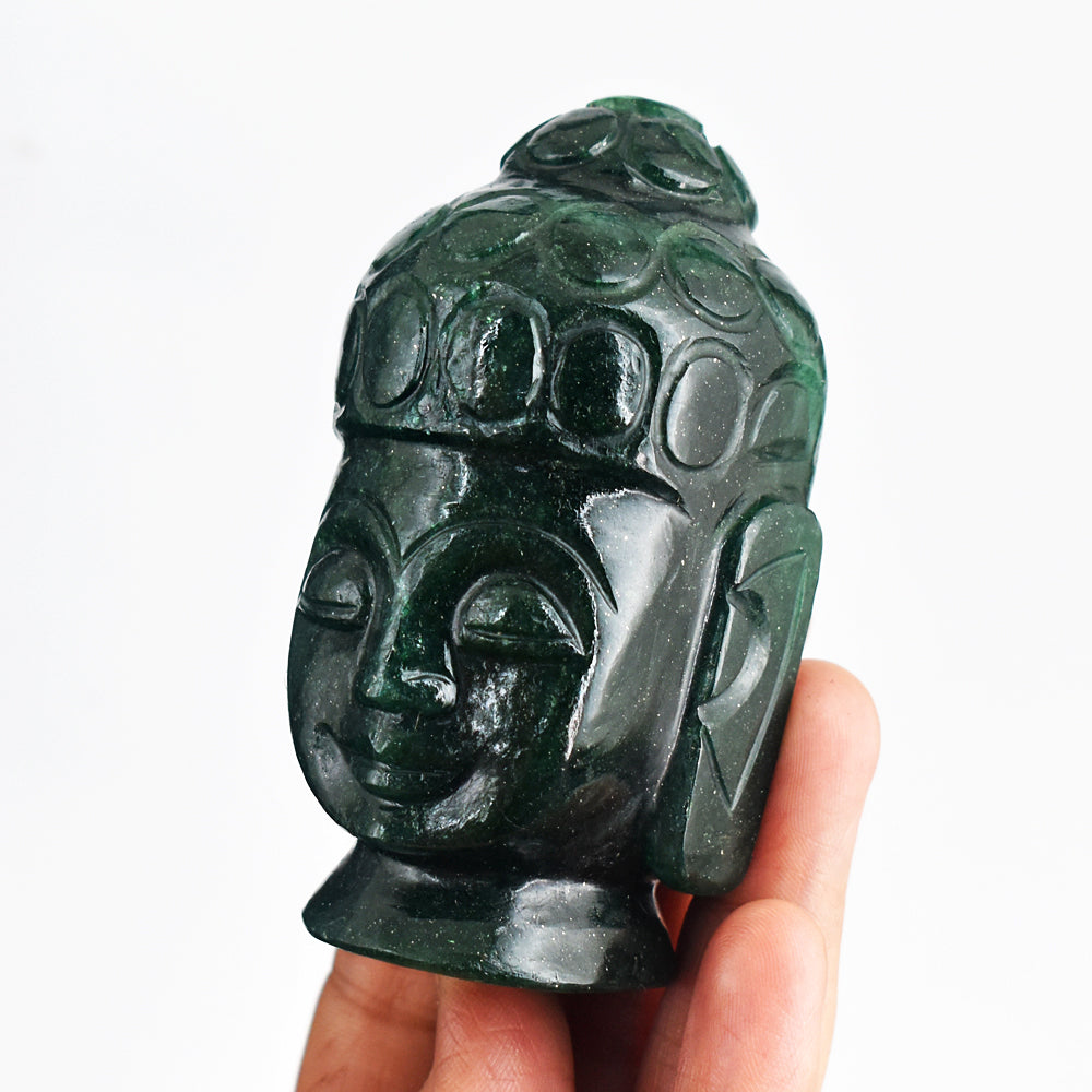 Craftsmen 1139.00 Cts Genuine Green Jade Hand Carved Crystal Gemstone  Carving Buddha Head