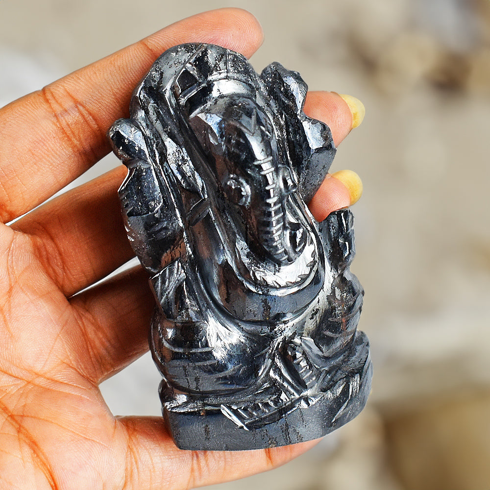 Artisian 1195.00 Cts Genuine Hematite Hand Carved Crystal Gemstone Carving Lord Ganesha