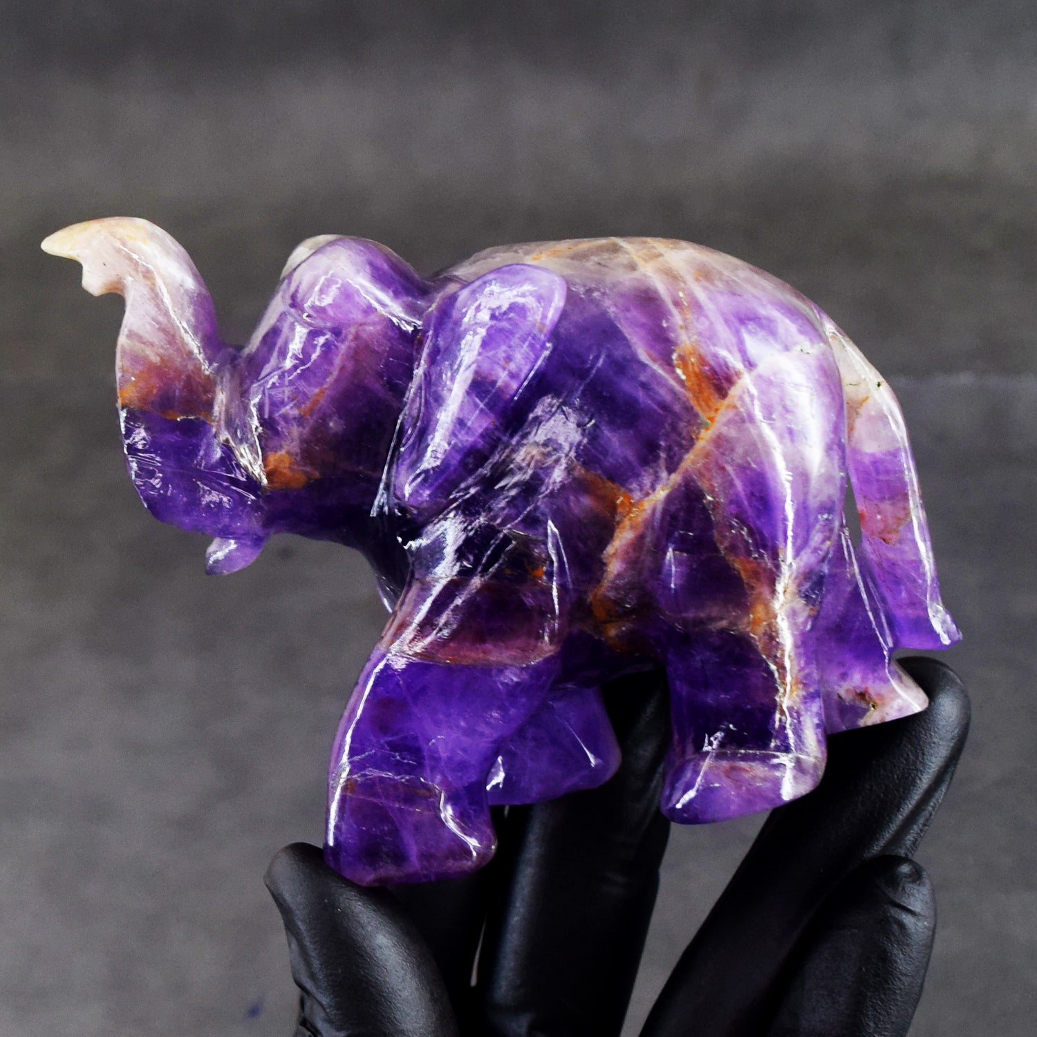 Beautiful 1353.00 Cts Genuine Amethyst Crystal Carved Premium Elephant