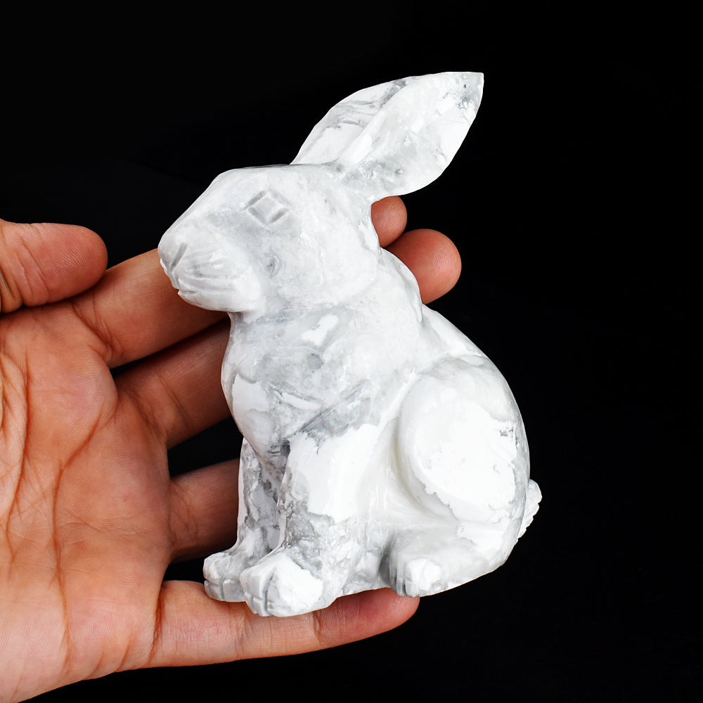 Exclusive 1945.00 Carats  Genuine Howlite Hand Carved Crystal Gemstone  Bunny Carving