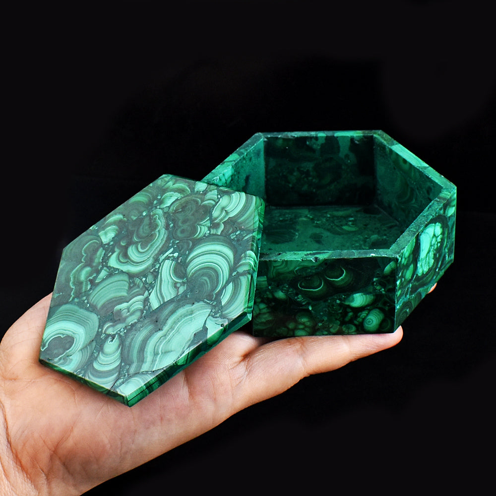 Awesome 1227.00  Cts Genuine  Malachite  Hand Carved  Crystal Gemstone Carving Box