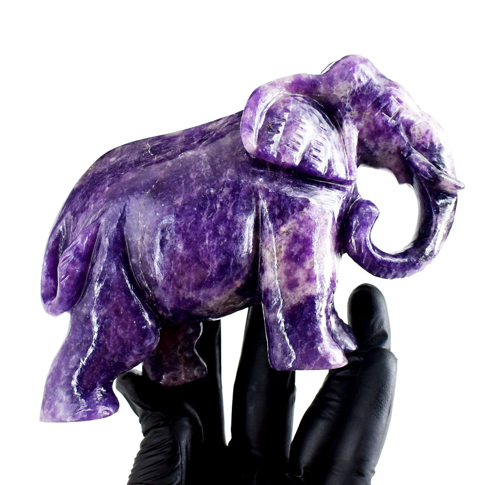 Gorgeous 3179.00 Cts Genuine Lepidolite Hand Carved Gemstone Crystal Elephant Carving